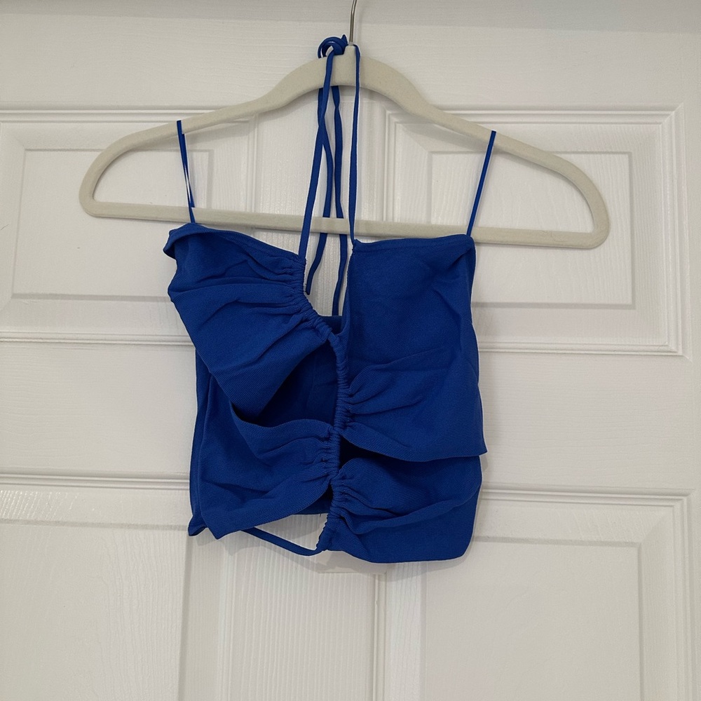 Zara royal blue halter cut out top size small new with tags